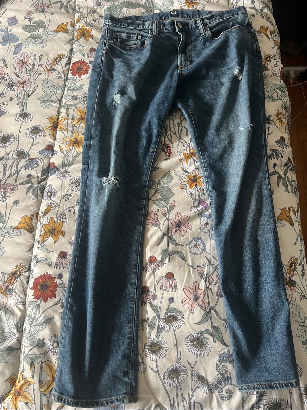 GAP Dark Blue Distressed Straight Leg Jeans